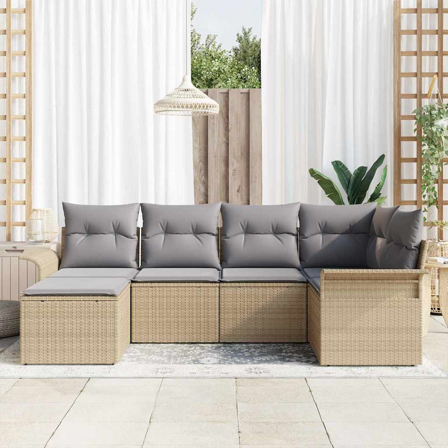 Tuin Sofa Set met opslag 6 pcs Beige poly rattan
