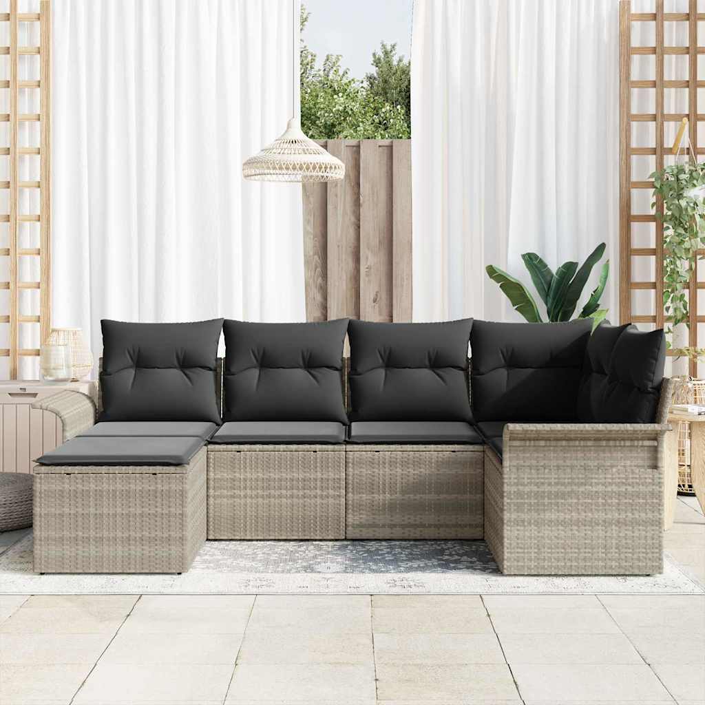 Tuin Sofa Set met opslag 6 pcs Lichtgrijs poly rattan