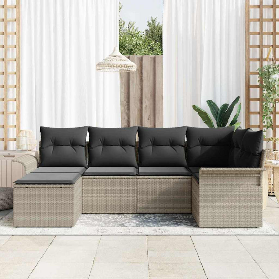 Tuin Sofa Set met opslag 6 pcs Lichtgrijs poly rattan