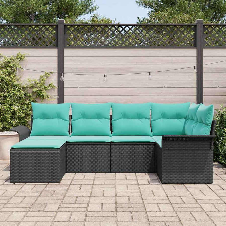 Tuin Sofa Set met opslag 6 pcs Zwart poly rattan