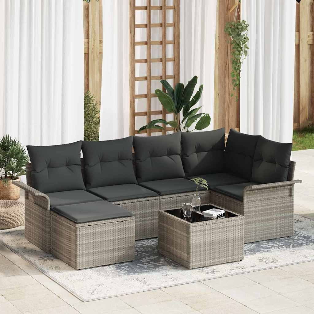 Tuin Sofa Set met opslag 7 pcs Lichtgrijs poly rattan