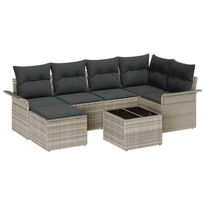 Tuin Sofa Set met opslag 7 pcs Lichtgrijs poly rattan