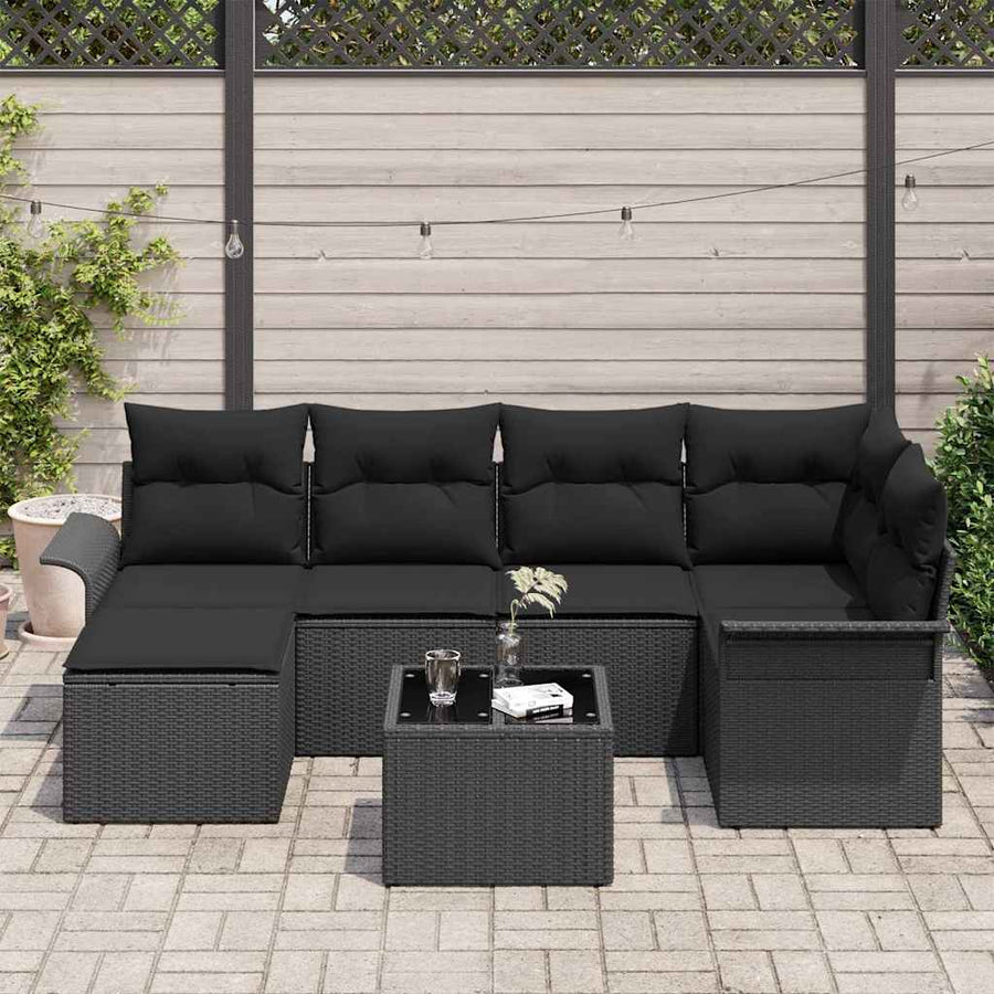 Tuin Sofa Set met opslag 7 pcs Zwart poly rattan