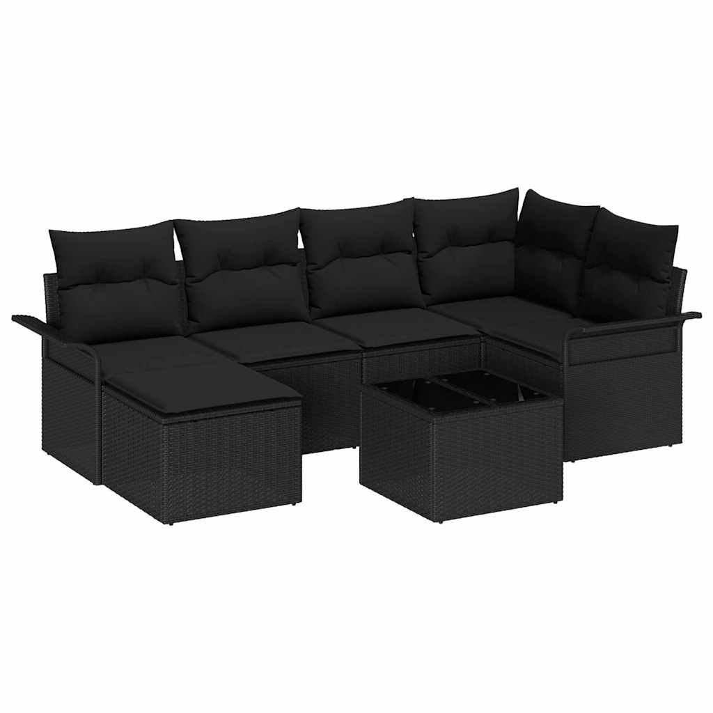 Tuin Sofa Set met opslag 7 pcs Zwart poly rattan