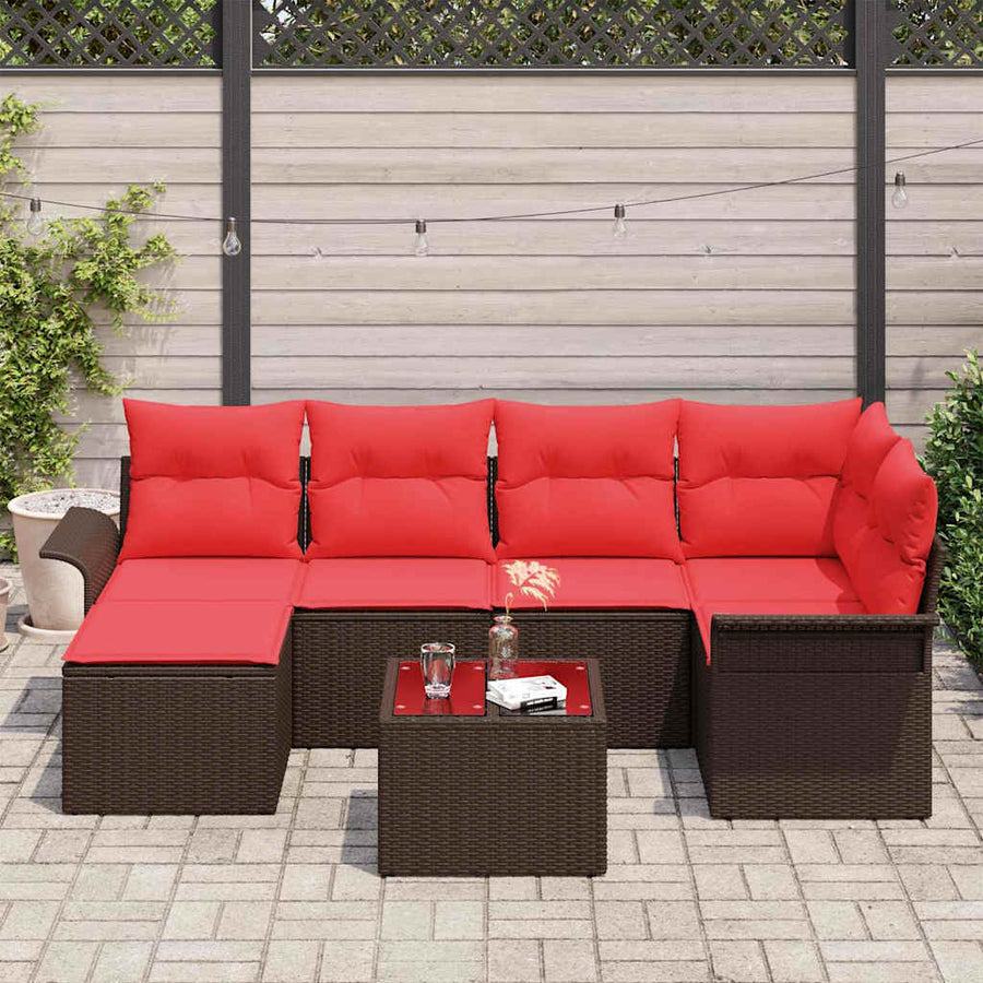 Tuin Sofa Set met opslag 7 pcs Bruin poly rattan