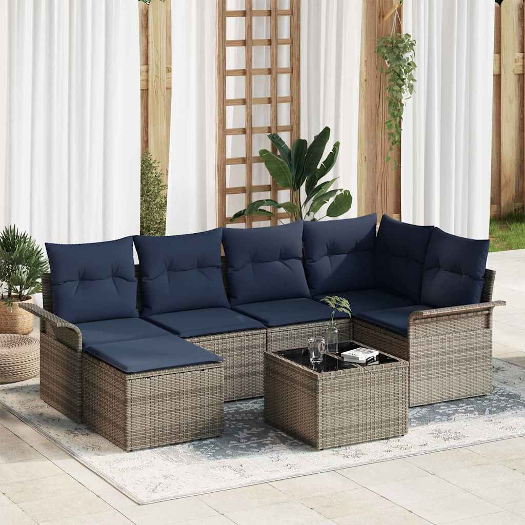 Tuin Sofa Set met opslag 7 pcs Grijs poly rattan