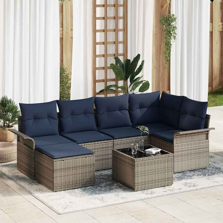 Tuin Sofa Set met opslag 7 pcs Grijs poly rattan