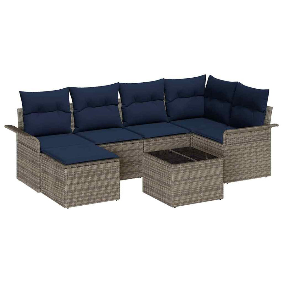 Tuin Sofa Set met opslag 7 pcs Grijs poly rattan