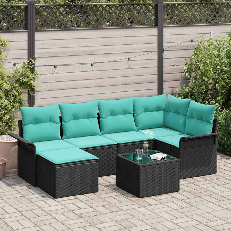 Tuin Sofa Set met opslag 7 pcs Zwart poly rattan