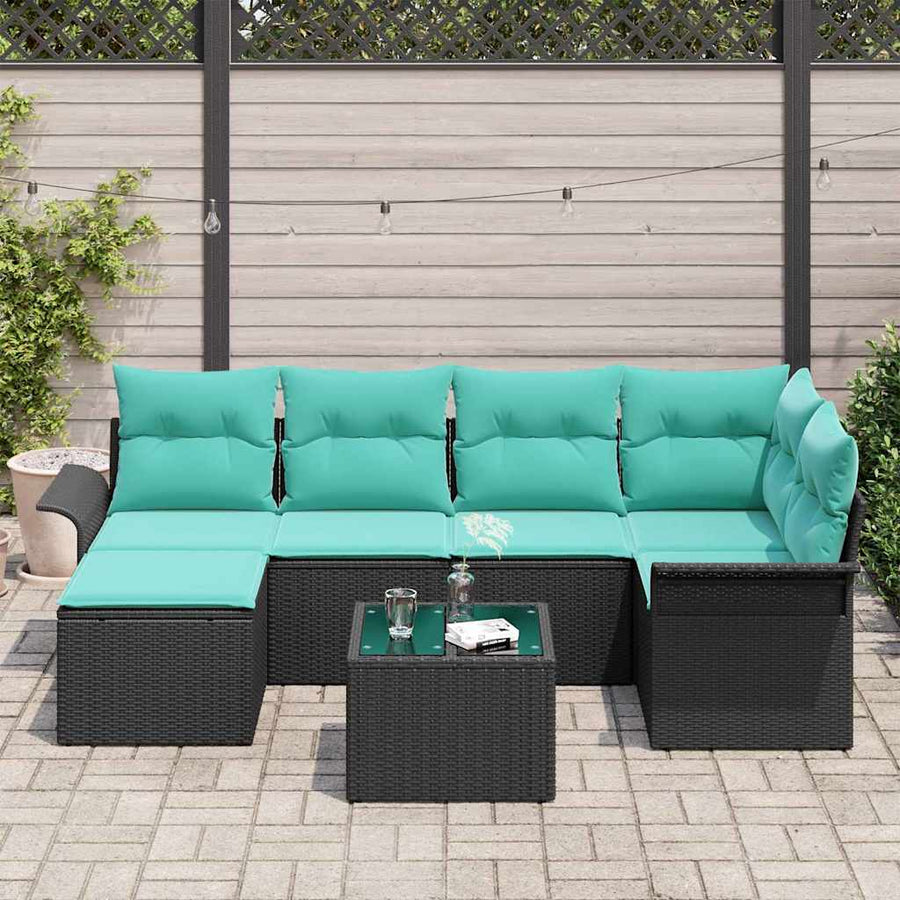 Tuin Sofa Set met opslag 7 pcs Zwart poly rattan