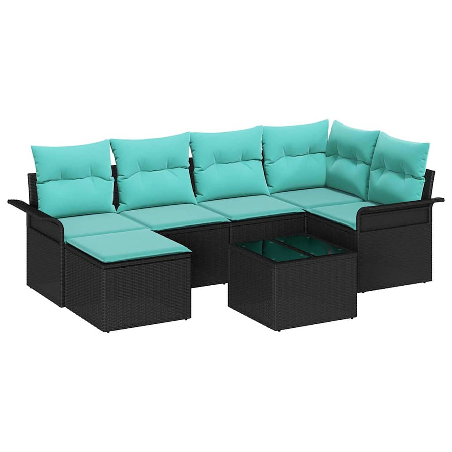 Tuin Sofa Set met opslag 7 pcs Zwart poly rattan