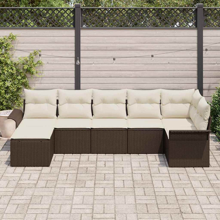 Tuin Sofa Set met kussen met opslag 7 pcs Bruin Poly riet