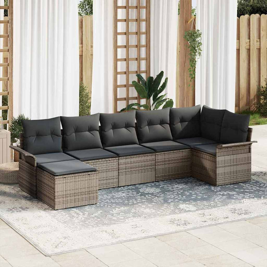 Tuin Sofa Set met kussen met opslag 7 pcs Grijs Poly riet