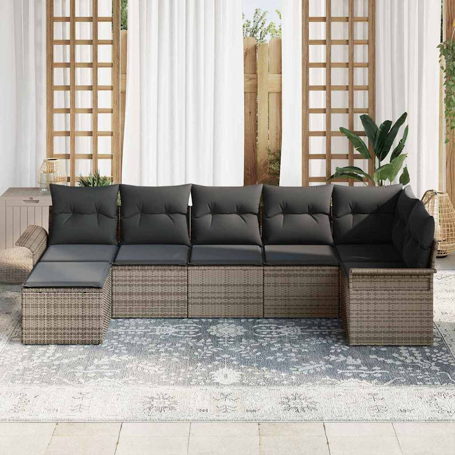 Tuin Sofa Set met kussen met opslag 7 pcs Grijs Poly riet