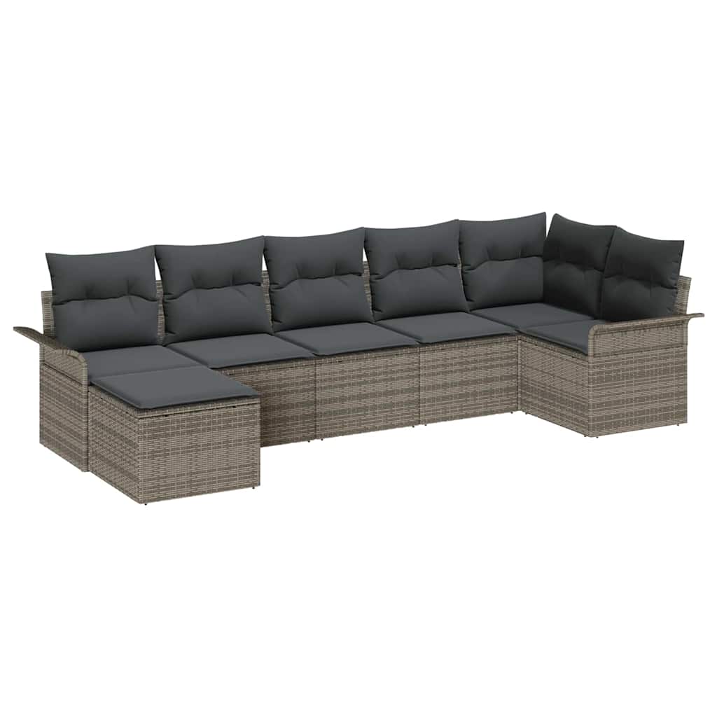 Tuin Sofa Set met kussen met opslag 7 pcs Grijs Poly riet