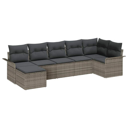 Tuin Sofa Set met kussen met opslag 7 pcs Grijs Poly riet