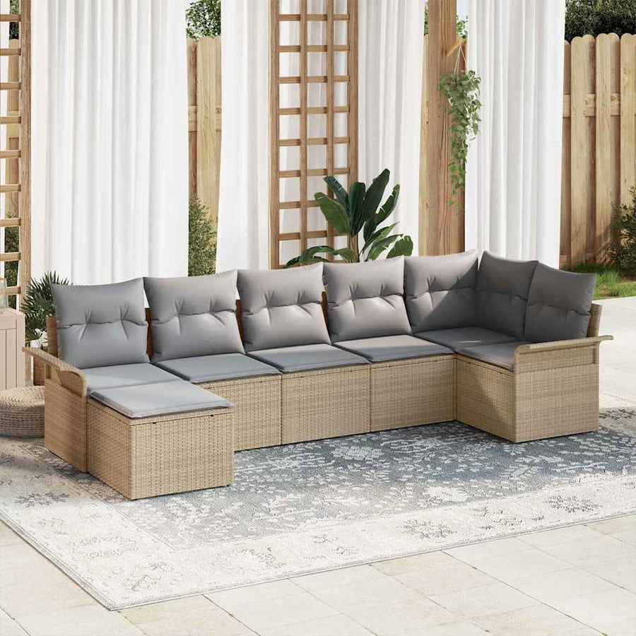 Tuin Sofa Set met opslag 7 pcs Beige poly rattan