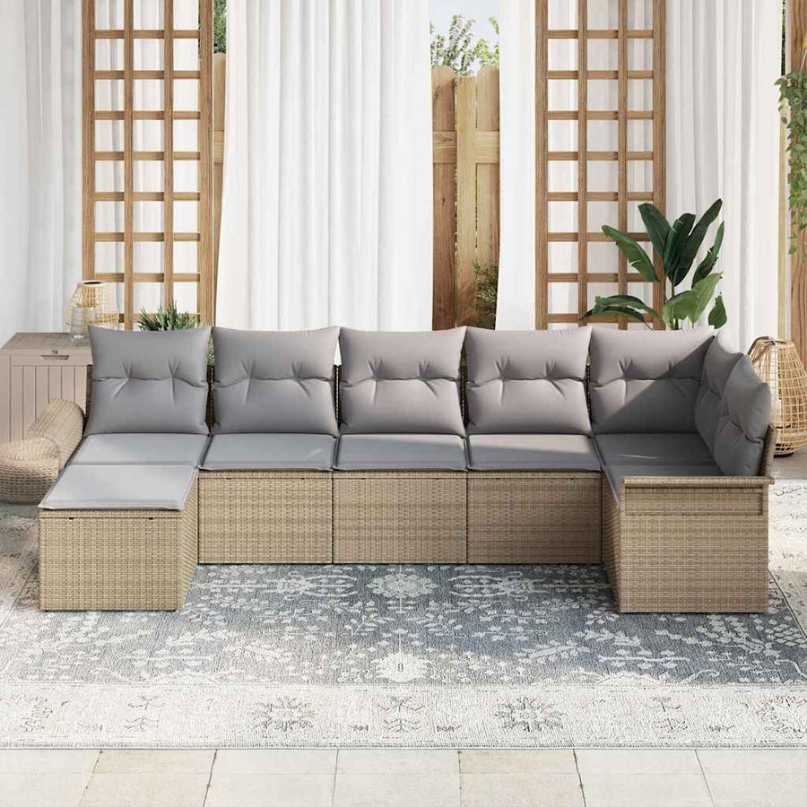 Tuin Sofa Set met opslag 7 pcs Beige poly rattan