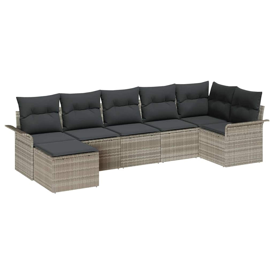 Tuin Sofa Set met kussen met opslag 7 pcs Lichtgrijs Poly riet