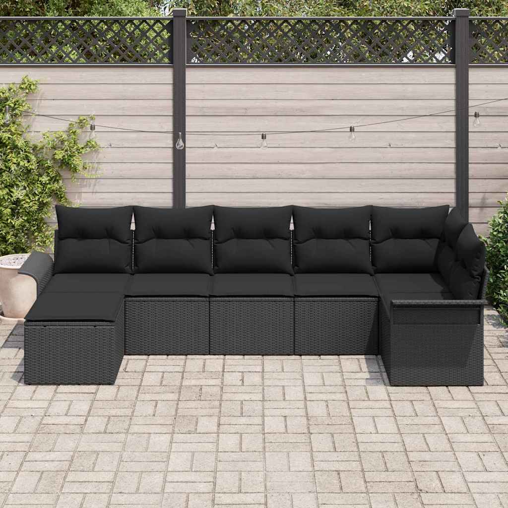 Tuin Sofa Set met opslag 7 pcs Zwart poly rattan