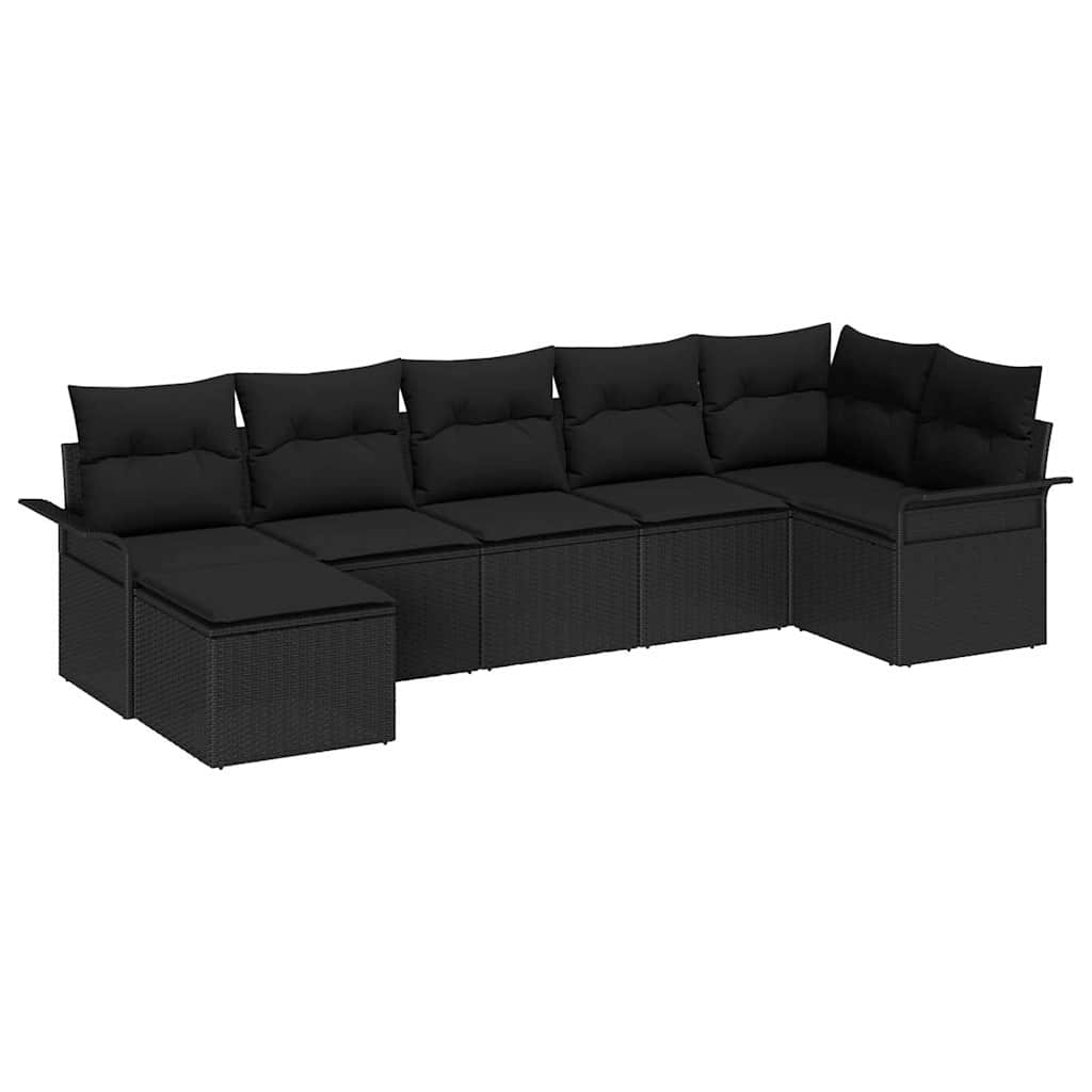 Tuin Sofa Set met opslag 7 pcs Zwart poly rattan