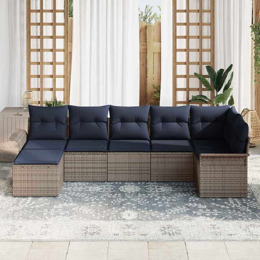 Tuin Sofa Set met opslag 7 pcs Lichtgrijs poly rattan