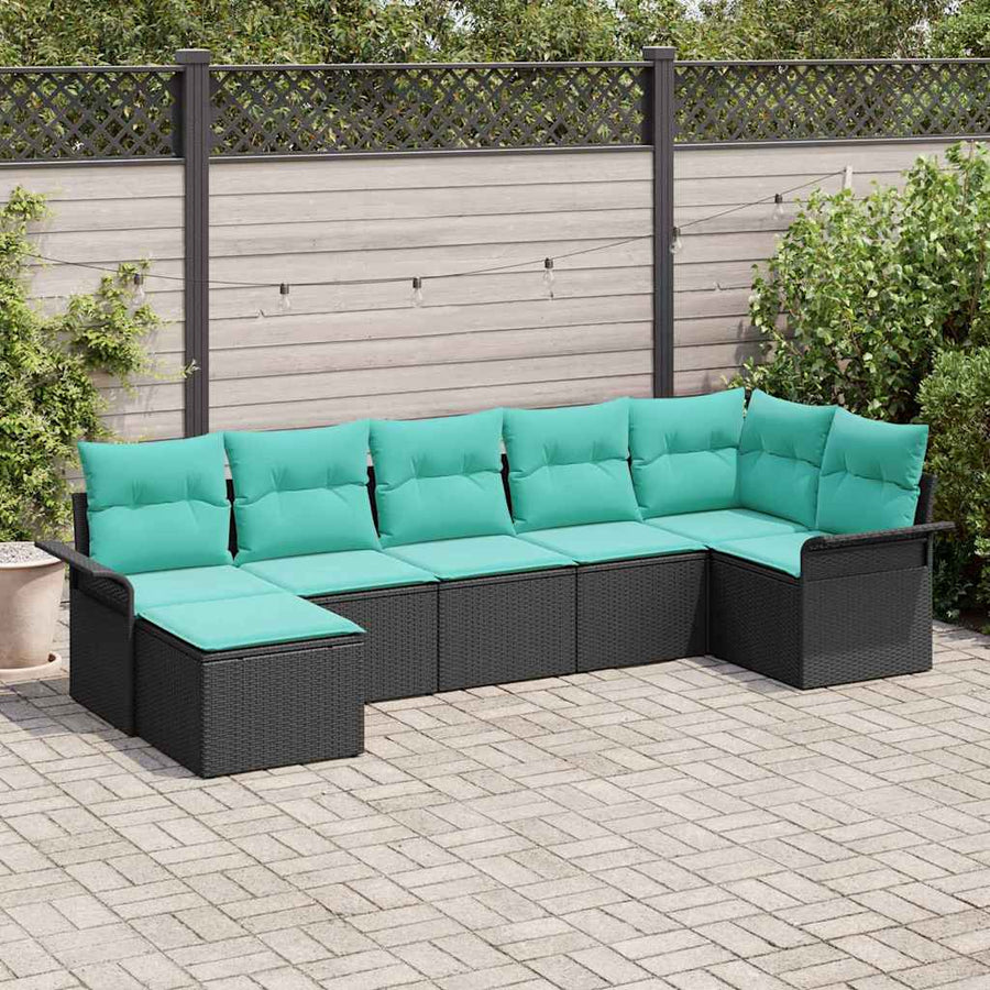 Tuin Sofa Set met opslag 7 pcs Zwart poly rattan