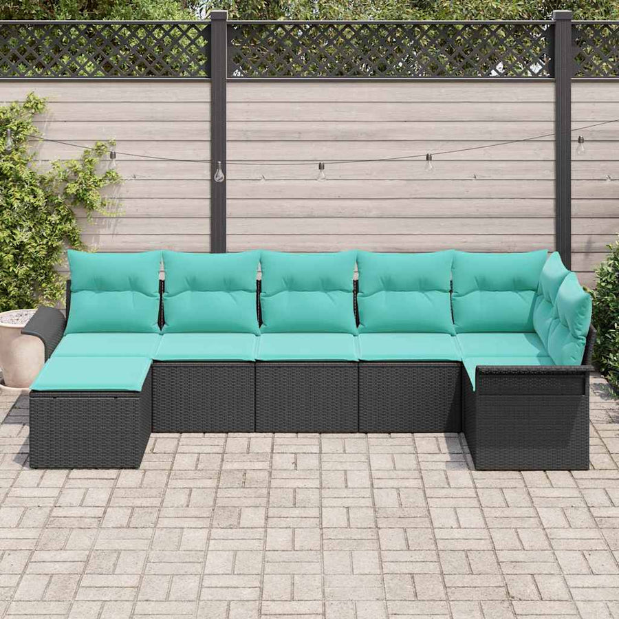 Tuin Sofa Set met opslag 7 pcs Zwart poly rattan