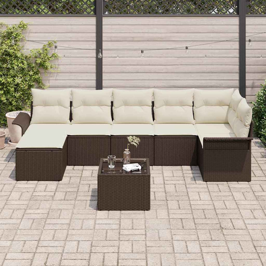 Tuin Sofa Set met kussen met opslag 8 pcs Bruin Poly riet