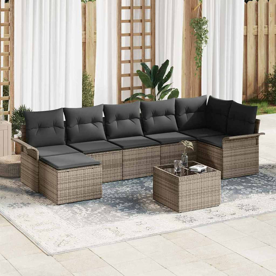 Tuin Sofa Set met kussen met opslag 8 pcs Grijs Poly riet