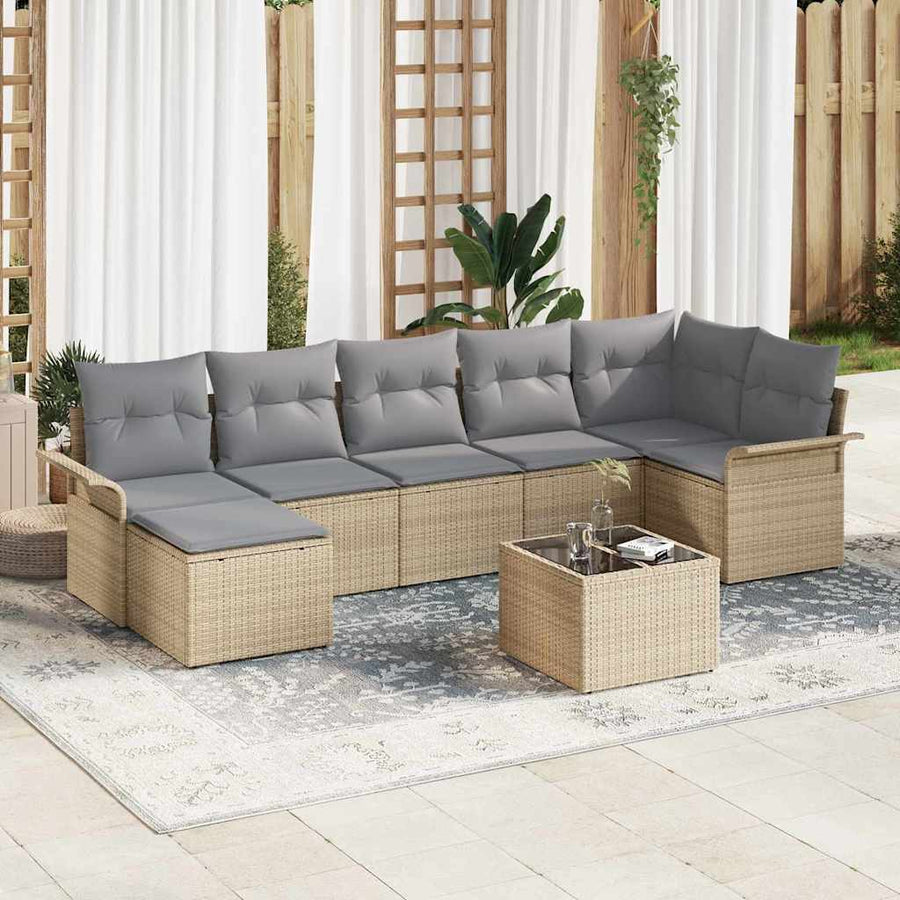 Tuin Sofa Set met kussen met opslag 8 pcs Beige Poly riet