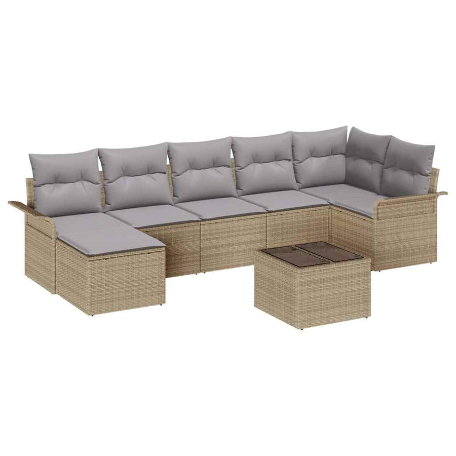 Tuin Sofa Set met kussen met opslag 8 pcs Beige Poly riet