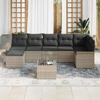 Tuin Sofa Set met kussen met opslag 8 pcs Lichtgrijs Poly riet