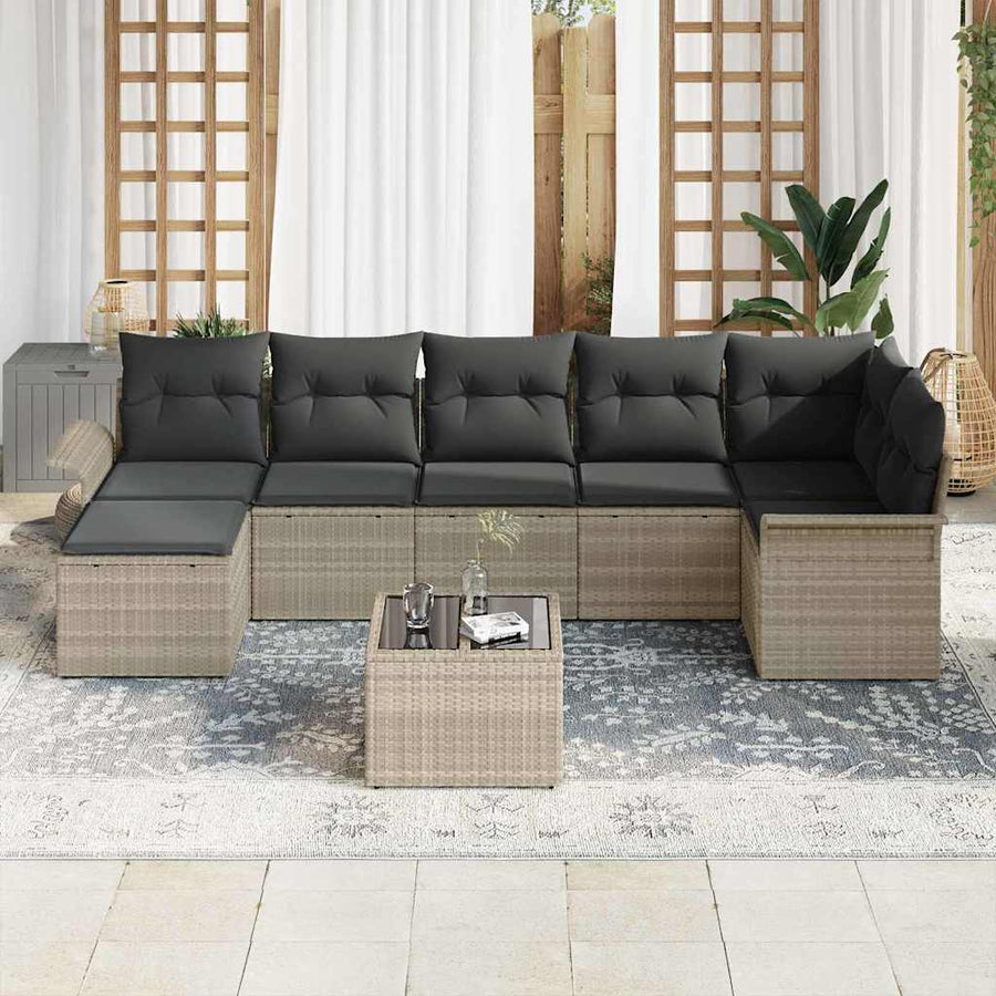 Tuin Sofa Set 8 st Lichtgrijs poly rattan