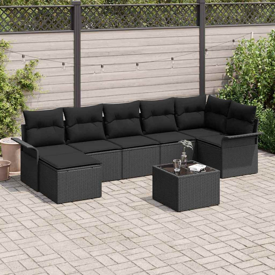 Tuin Sofa Set met opslag 8 pcs Zwart poly rattan
