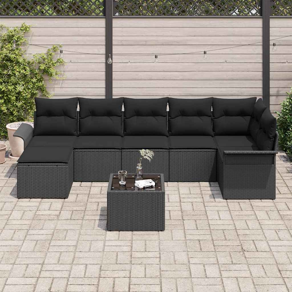 Tuin Sofa Set met opslag 8 pcs Zwart poly rattan