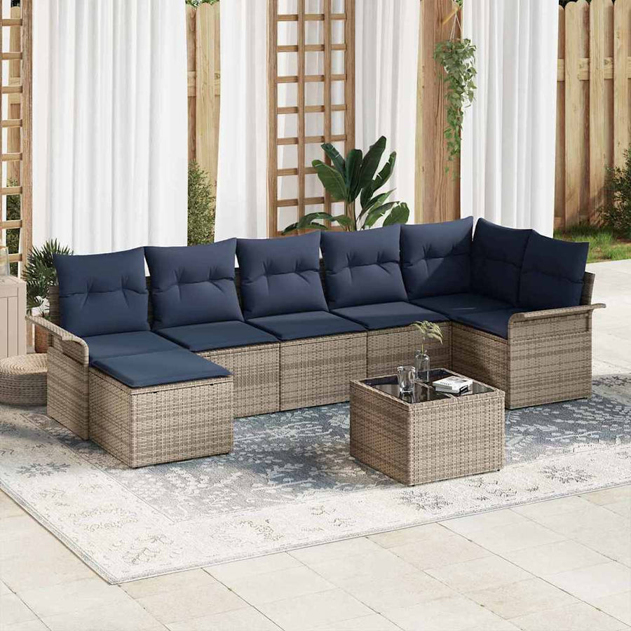 Tuin Sofa Set met opslag 8 pcs Grijs poly rattan