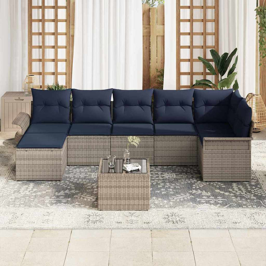 Tuin Sofa Set met opslag 8 pcs Grijs poly rattan