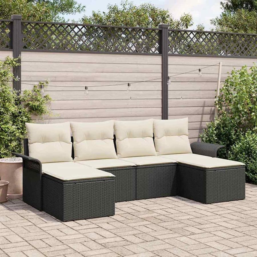 Tuin Sofa Set met opslag 6 pcs Zwart poly rattan