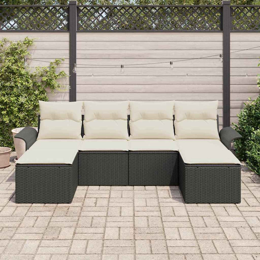 Tuin Sofa Set met opslag 6 pcs Zwart poly rattan