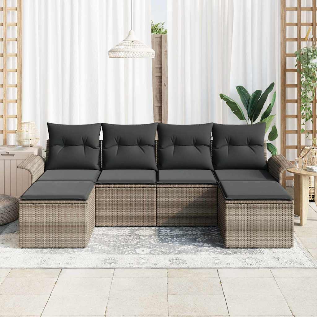 Tuin Sofa Set met opslag 6 pcs Grijs poly rattan