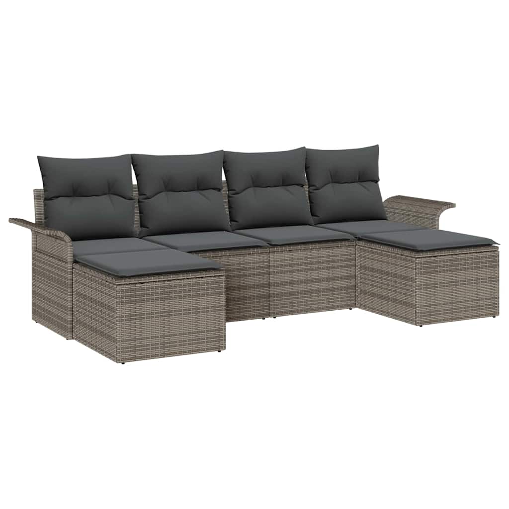 Tuin Sofa Set met opslag 6 pcs Grijs poly rattan