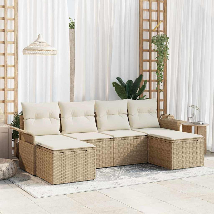 Tuin Sofa Set met opslag 6 pcs Beige poly rattan