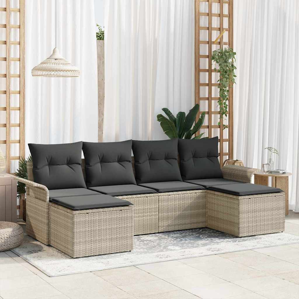 Tuin Sofa Set met opslag 6 pcs Lichtgrijs poly rattan