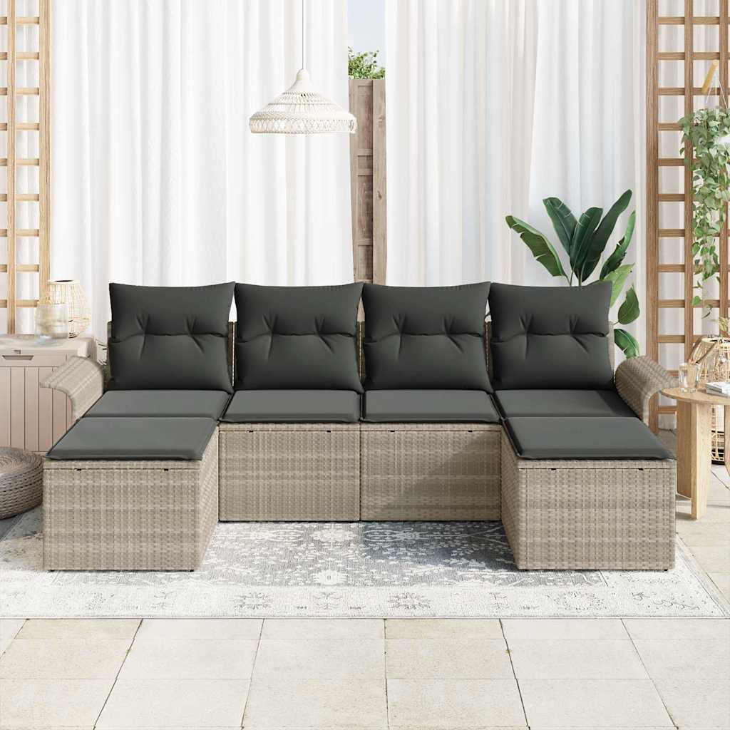 Tuin Sofa Set met opslag 6 pcs Lichtgrijs poly rattan