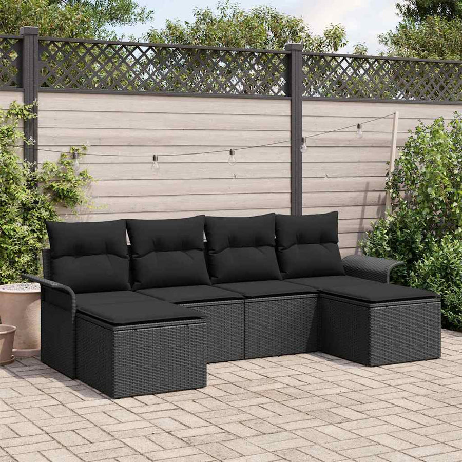 Tuin Sofa Set met opslag 6 pcs Zwart poly rattan