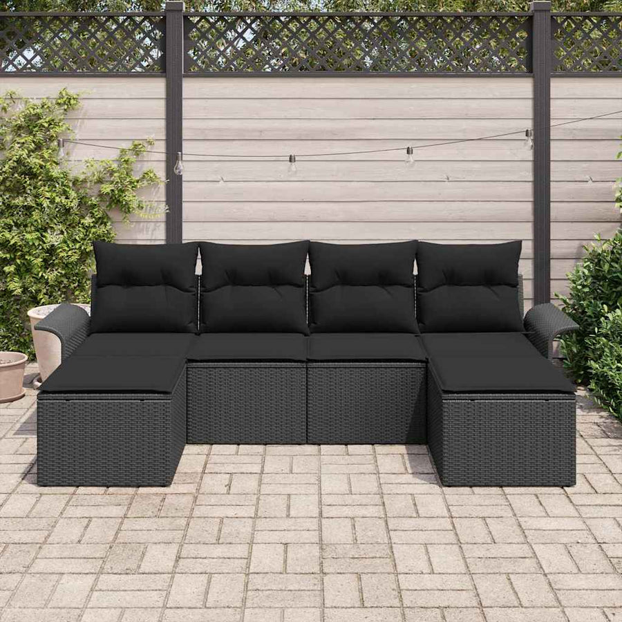 Tuin Sofa Set met opslag 6 pcs Zwart poly rattan