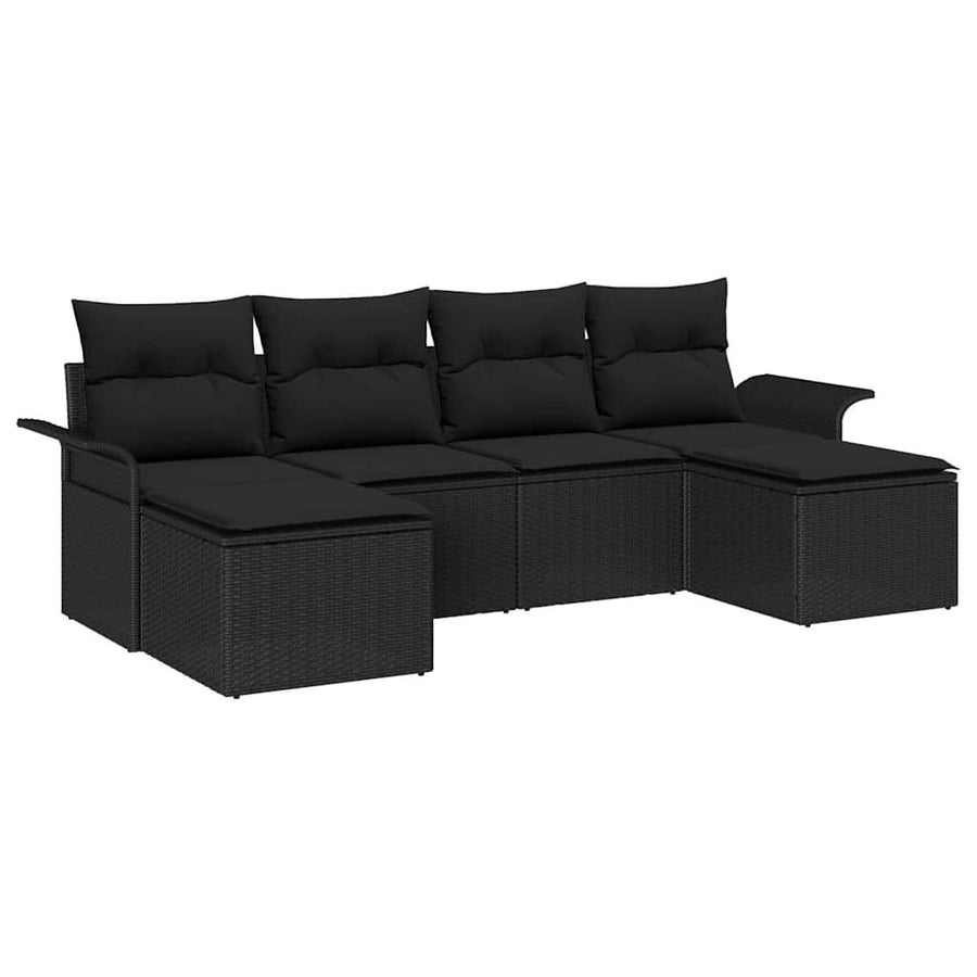 Tuin Sofa Set met opslag 6 pcs Zwart poly rattan