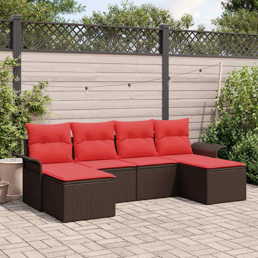 Tuin Sofa Set met kussen met opslag 6 pcs Bruin Poly riet
