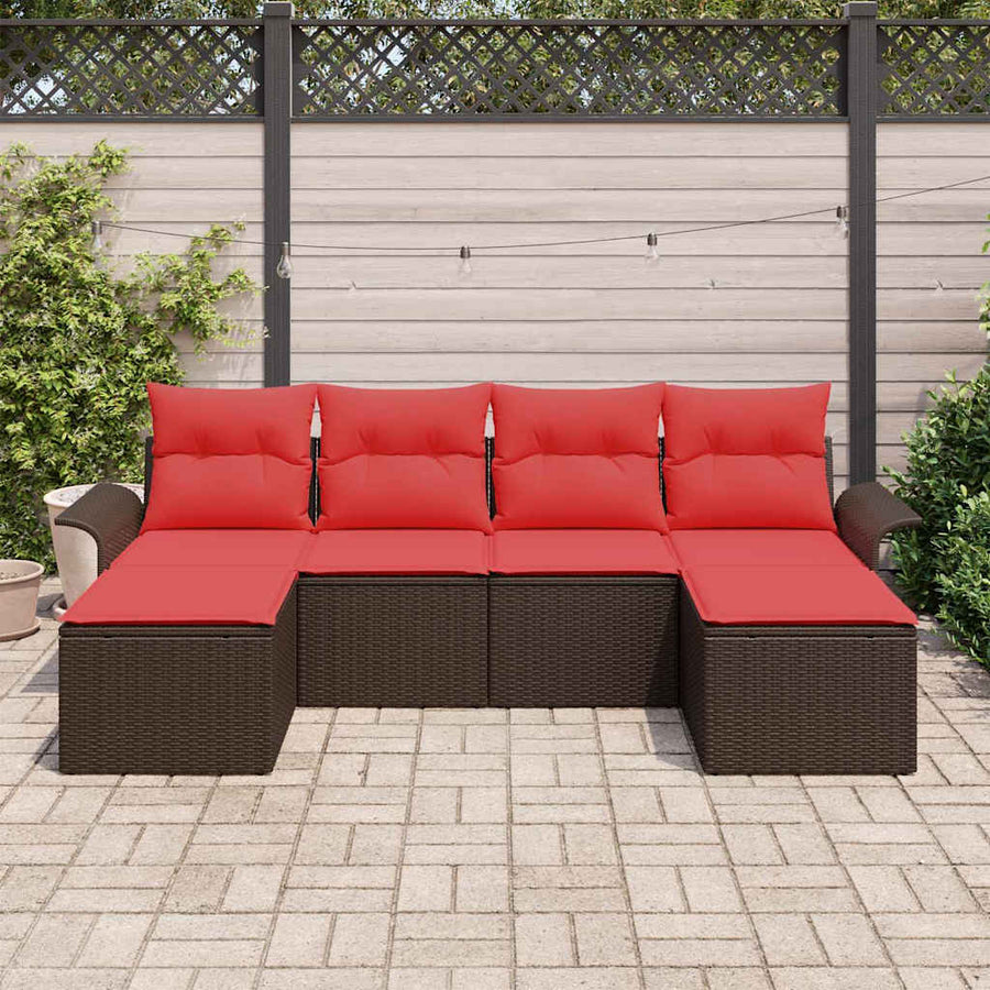 Tuin Sofa Set met kussen met opslag 6 pcs Bruin Poly riet